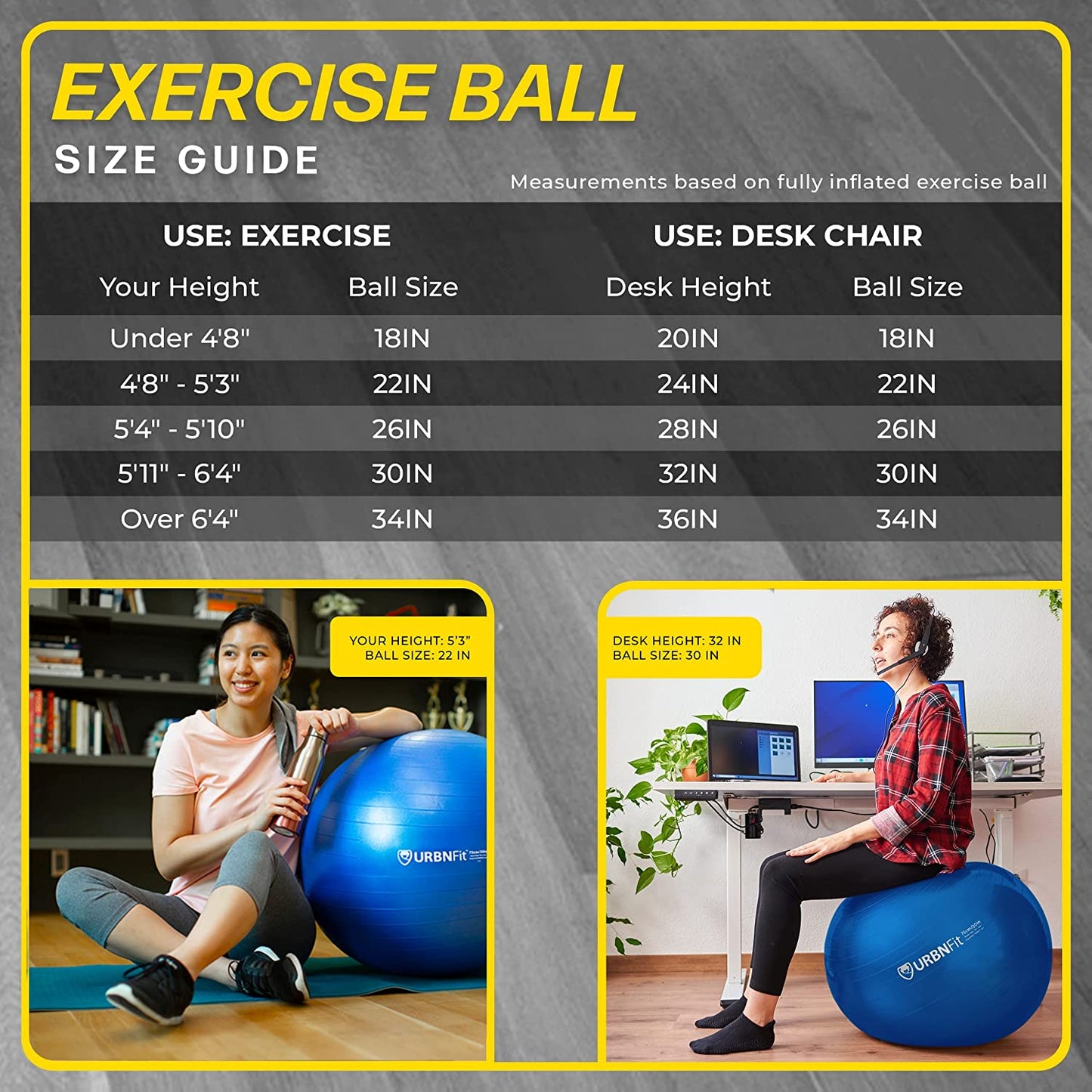 Exercise & Pilates Yoga Ball - Multiple Sizes for Fitness, Pregnancy, Stability, Balance, Core Workout - Anti-Burst Swiss Balance Ball W/Quick Pump - Office, Home, Gym