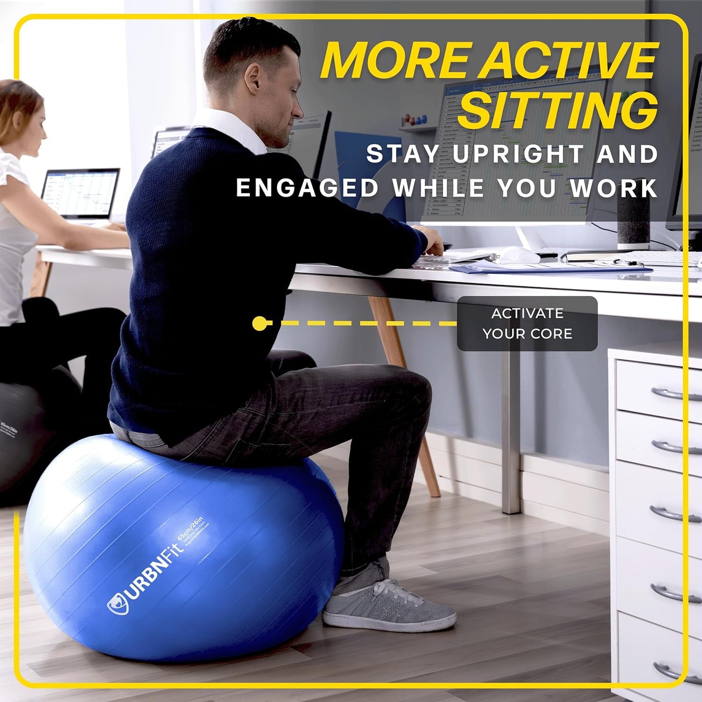 Exercise & Pilates Yoga Ball - Multiple Sizes for Fitness, Pregnancy, Stability, Balance, Core Workout - Anti-Burst Swiss Balance Ball W/Quick Pump - Office, Home, Gym