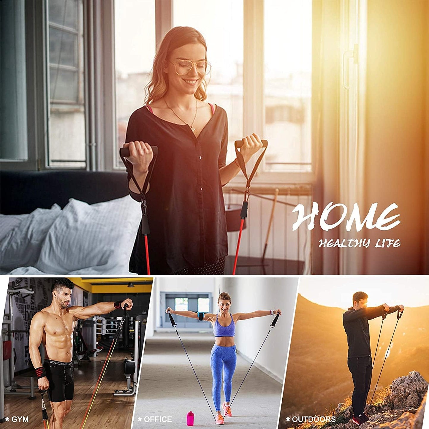 Resistance Bands Set Workout Bands,8-In-1 Ab Wheel Roller Kit with Knee Pad,Push up Bars,Hand Grip Strengthener,Jump Rope,Home Gym Workout Exercise Equipment for Men Women