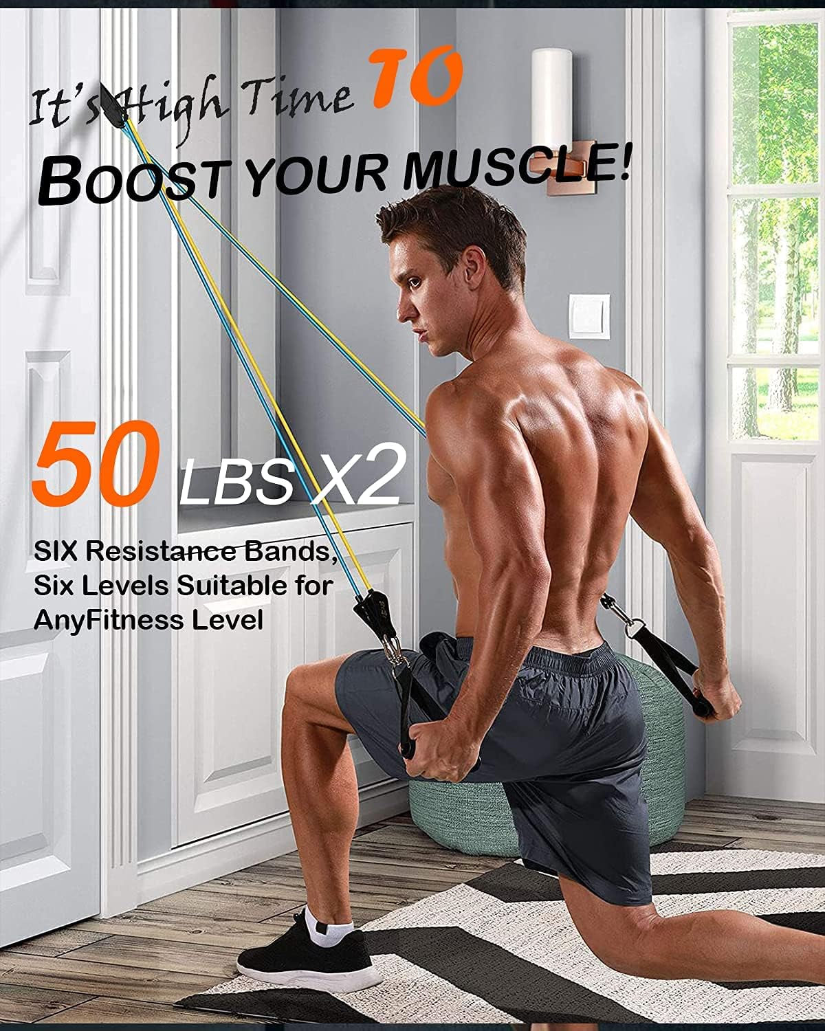 Resistance Bands Set Workout Bands,8-In-1 Ab Wheel Roller Kit with Knee Pad,Push up Bars,Hand Grip Strengthener,Jump Rope,Home Gym Workout Exercise Equipment for Men Women
