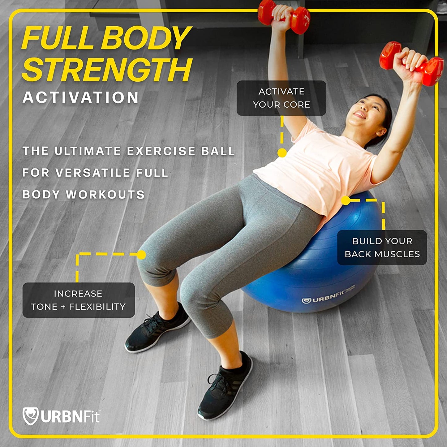 Exercise & Pilates Yoga Ball - Multiple Sizes for Fitness, Pregnancy, Stability, Balance, Core Workout - Anti-Burst Swiss Balance Ball W/Quick Pump - Office, Home, Gym