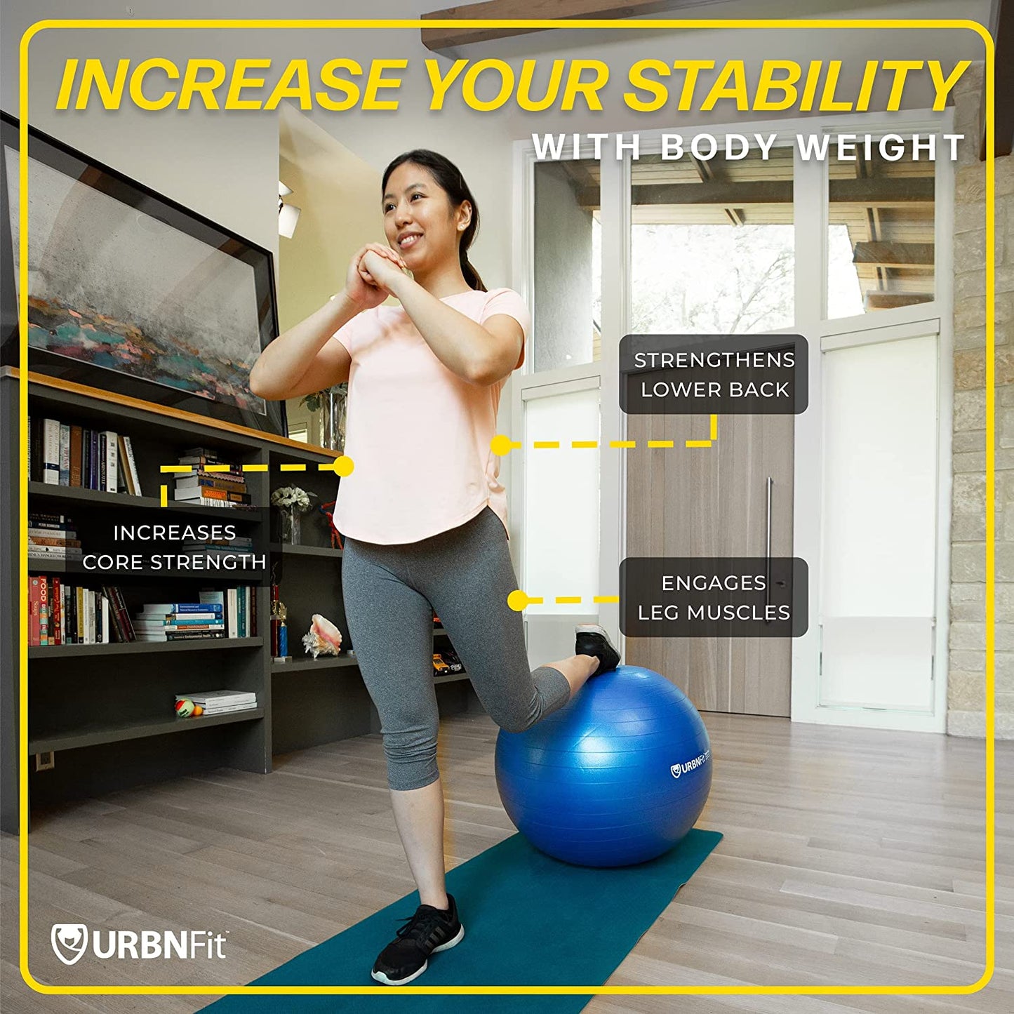 Exercise & Pilates Yoga Ball - Multiple Sizes for Fitness, Pregnancy, Stability, Balance, Core Workout - Anti-Burst Swiss Balance Ball W/Quick Pump - Office, Home, Gym