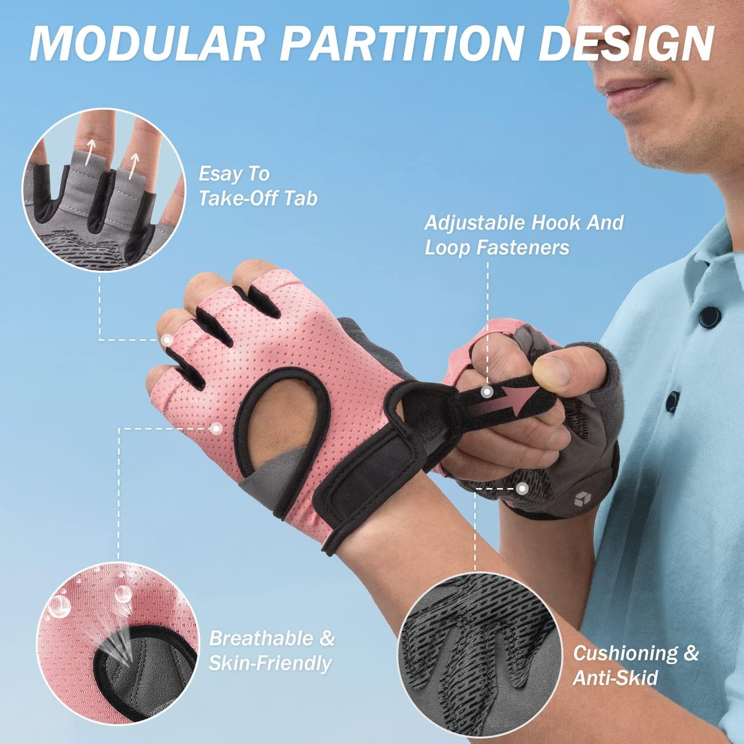 Freedom Workout Gloves, Knuckle Weight Lifting Shorty Fingerless Gloves with Curved Open Back, for Powerlifting, Gym, Women and Men