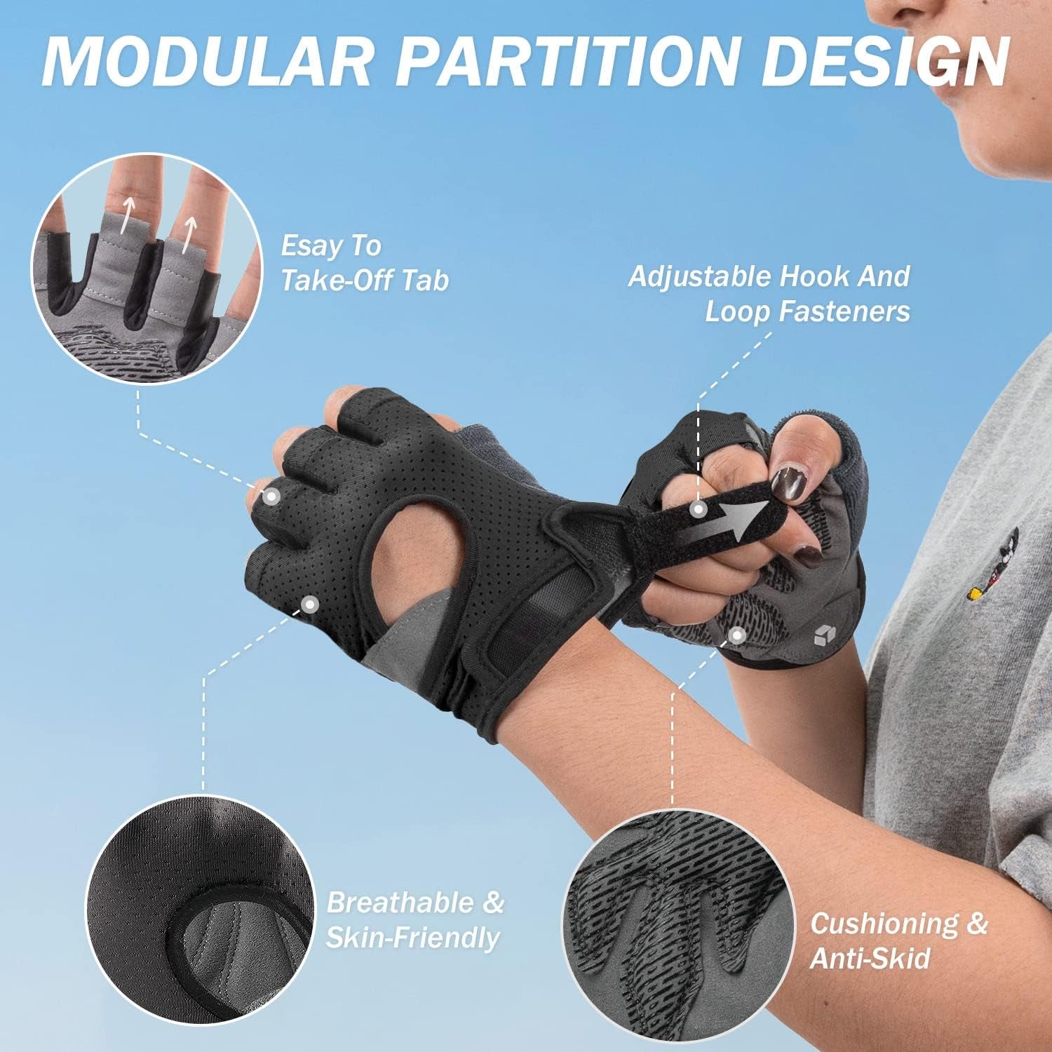 Freedom Workout Gloves, Knuckle Weight Lifting Shorty Fingerless Gloves with Curved Open Back, for Powerlifting, Gym, Women and Men