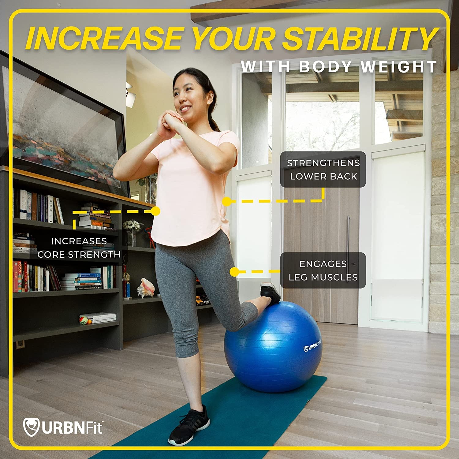 Exercise & Pilates Yoga Ball - Multiple Sizes for Fitness, Pregnancy, Stability, Balance, Core Workout - Anti-Burst Swiss Balance Ball W/Quick Pump - Office, Home, Gym