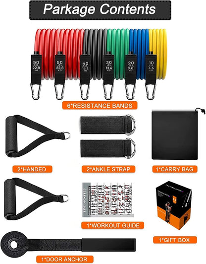 Resistance Bands Set Workout Bands，8-In-1 Ab Wheel Roller Kit with Knee Pad,Push up Bars,Hand Grip Strengthener,Jump Rope,Home Gym Workout Exercise Equipment for Men Women